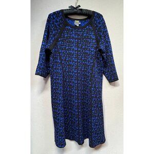 Taylor Womens Blue/Black Pebble Print Knit Sweater Dress 3/4 Sleeve Plus Size 1X